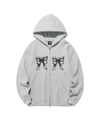 SKULL RIBBON WAFFLE HOODIE ZIP UP_GREY(NG2EFUM482A)